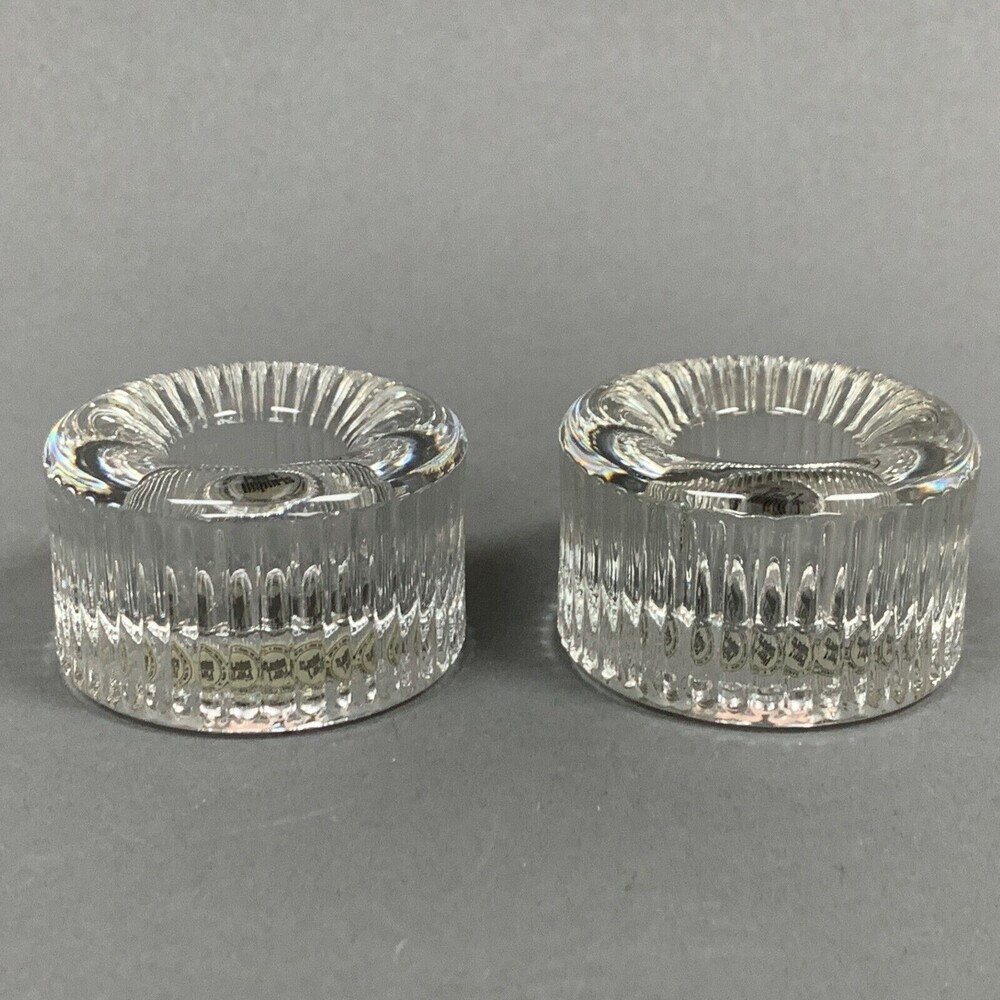 Pier 1 One Imports Candle Holders Handblown Glassware Ribbed Clear Lot of 2 Pair